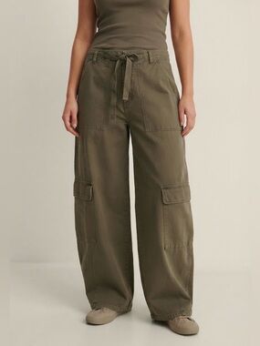Zara Oversize Cargo Trousers Dark Khaki Green Size 4 NWT